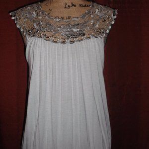 Women's Silver Grey Crochet Floral Laced Top